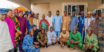Adebo Ogundoyin receiving royal blessings from Ibarapaland monarchs for Oyo 2027 governorship race.