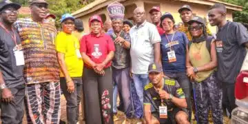 Deputy Governor Monisade Afuye and tourists at the Ekiti tourism development launch of Ugele Rock Shelter.
