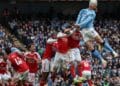 Erling Haaland celebrating his winning goal against Arsenal at the Etihad Stadium during the Premier League title race showdown.