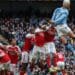 Erling Haaland celebrating his winning goal against Arsenal at the Etihad Stadium during the Premier League title race showdown.