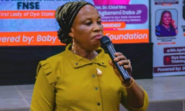 Hon. Comforter Adeniyi-Olajide speaking at Oyo Women Digital Inclusion workshop.