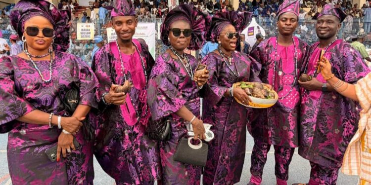 Members of the Omo Ajegbinyo Club parading with traditional calabashes at the Ibadan Cultural Festival 2026.