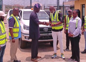 Oyo State officials presenting a kitted communication vehicle for the Ibadan Airport upgrade.