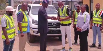 Oyo State officials presenting a kitted communication vehicle for the Ibadan Airport upgrade.