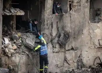 Smoke rising over Beirut skyline following Israeli air strikes.