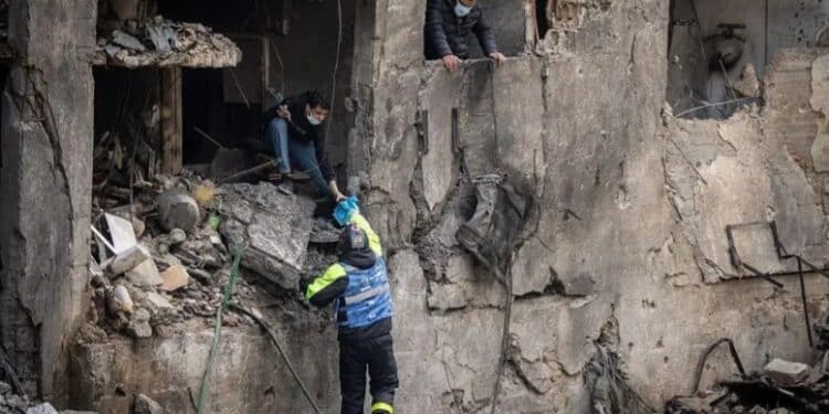 Smoke rising over Beirut skyline following Israeli air strikes.