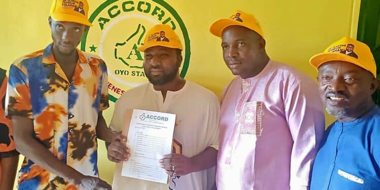 Dr Folahan Franklin Olufemi at the Accord Party Oyo secretariat for the 2027 Oyo State Election submission.