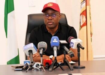 Governor Seyi Makinde speaking at a press briefing regarding the Oyo school kidnapping response.
