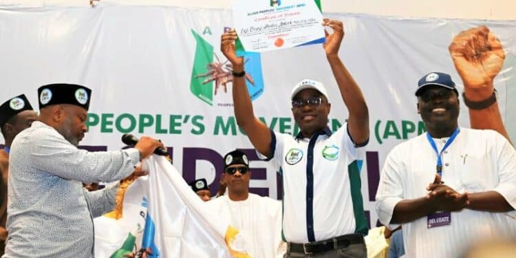 Oyo State Governor Seyi Makinde speaking at the APM convention for the Nigeria 2027 presidential election.