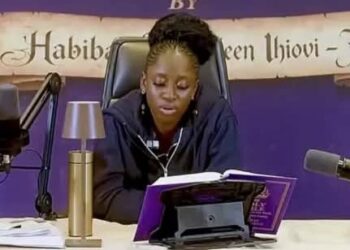 Habibat Salawudeen during her longest Bible reading marathon Guinness World Record attempt.