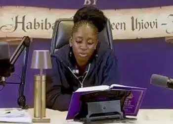 Habibat Salawudeen during her longest Bible reading marathon Guinness World Record attempt.