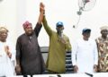 Ibadan ​Hon Bimbo Adekanmbi and Open Salawu standing with Allied People's Movement leaders in Oyo State
