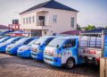 Lineup of 20 branded mobile public address vehicles for the Hon. Adedeji Olajide Oyo South senatorial district grassroots awareness campaign.