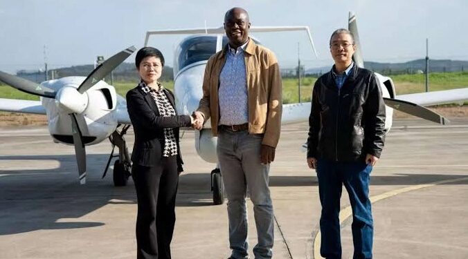 Nigerian officials inspecting aerial Oyo State Security Surveillance acquired for Seyi Makinde's security initiative.