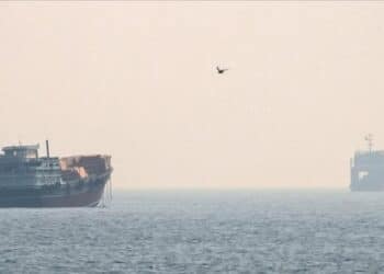 US navy vessel launching missiles in the Gulf during US strikes on Iran