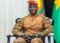 Captain Ibrahim Traore Burkina Faso military junta leader addressing supporters in military uniform