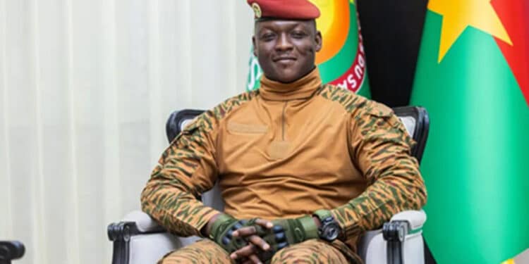 Captain Ibrahim Traore Burkina Faso military junta leader addressing supporters in military uniform