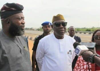 Oyo State Acting Governor inspecting the asphalted dual carriageway on the Circular Road project in Ibadan.