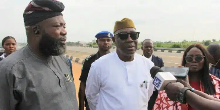 Oyo State Acting Governor inspecting the asphalted dual carriageway on the Circular Road project in Ibadan.