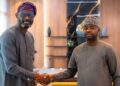 Dr Zacch Adedeji, Executive Chairman of the Nigerian Revenue Service (NRS), with Dr Falil Ayo Abina, Executive Chairman, AACS, a public policy analysis and management consulting firm, during a meeting on Friday in Lagos.