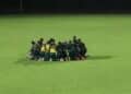 Nigeria's U-17 national football team lined up on the pitch ahead of their match against Ghana