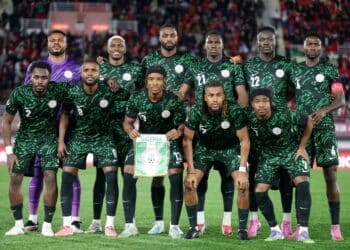 Official Nigeria AFCON qualifier roster infographic featuring Super Eagles forwards Taiwo Awoniyi and Ademola Lookman
