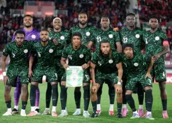 Official Nigeria AFCON qualifier roster infographic featuring Super Eagles forwards Taiwo Awoniyi and Ademola Lookman