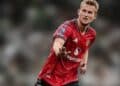 Manchester United central defender Matthijs de Ligt during a Premier League match at Old Trafford.