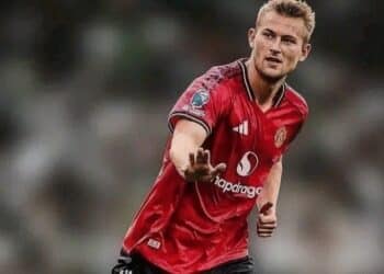 Manchester United central defender Matthijs de Ligt during a Premier League match at Old Trafford.