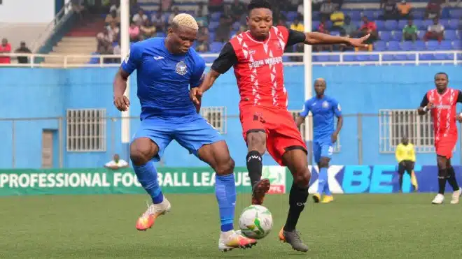 Enyimba FC players react after conceding a goal during their fourth straight NPFL defeat, illustrating how the Enyimba crisis deepens.