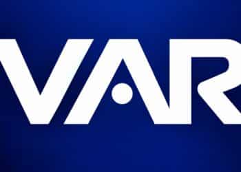VAR monitor at a Premier League football match displaying an offside review