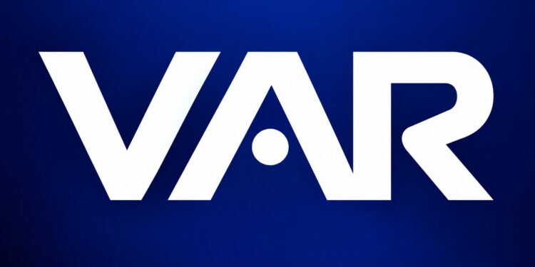 VAR monitor at a Premier League football match displaying an offside review