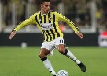 Mason Greenwood celebrates scoring for Fenerbahçe against Slavia Prague in their 2-2 Champions League draw.