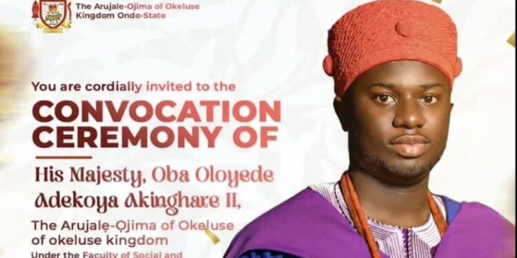 The youngest Yoruba king, Oba Oloyede Adekoya Akinghare II, at his university graduation ceremony.