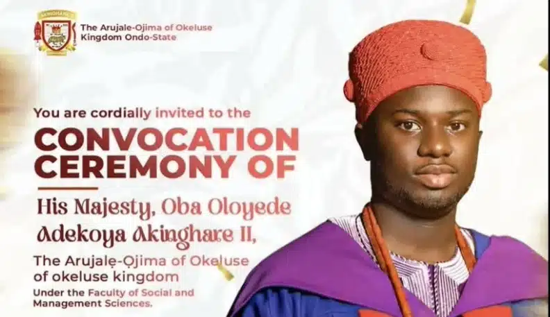 The youngest Yoruba king, Oba Oloyede Adekoya Akinghare II, at his university graduation ceremony.