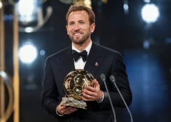 Harry Kane celebrates winning the 2026 Ballon d’Or, ending England's 25-year wait for the men's award.